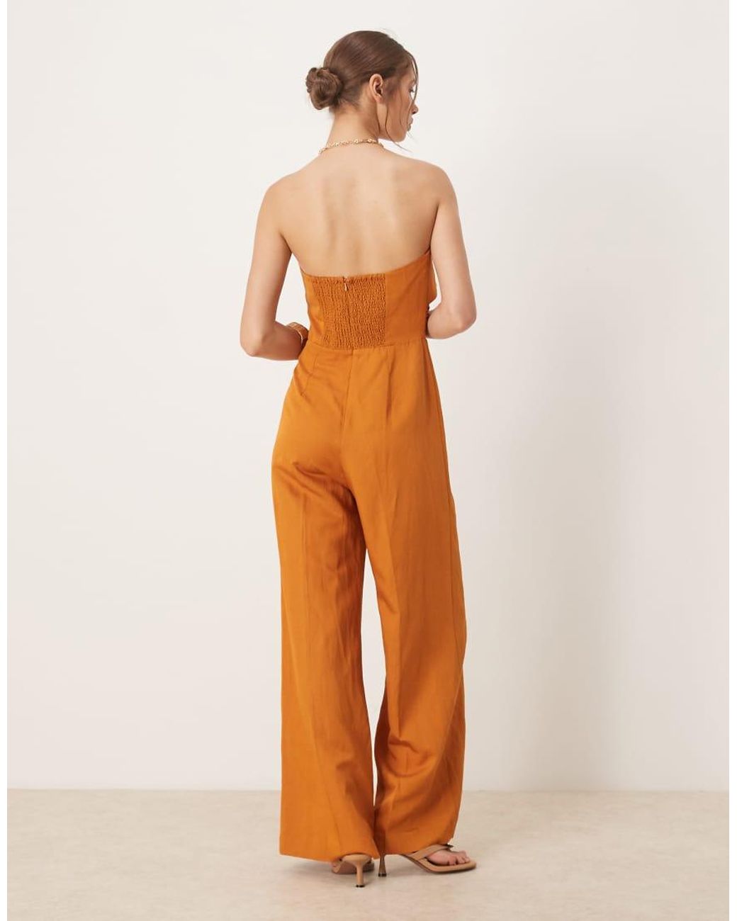 Mango Orange Linen Mix Bandeau Jumpsuit