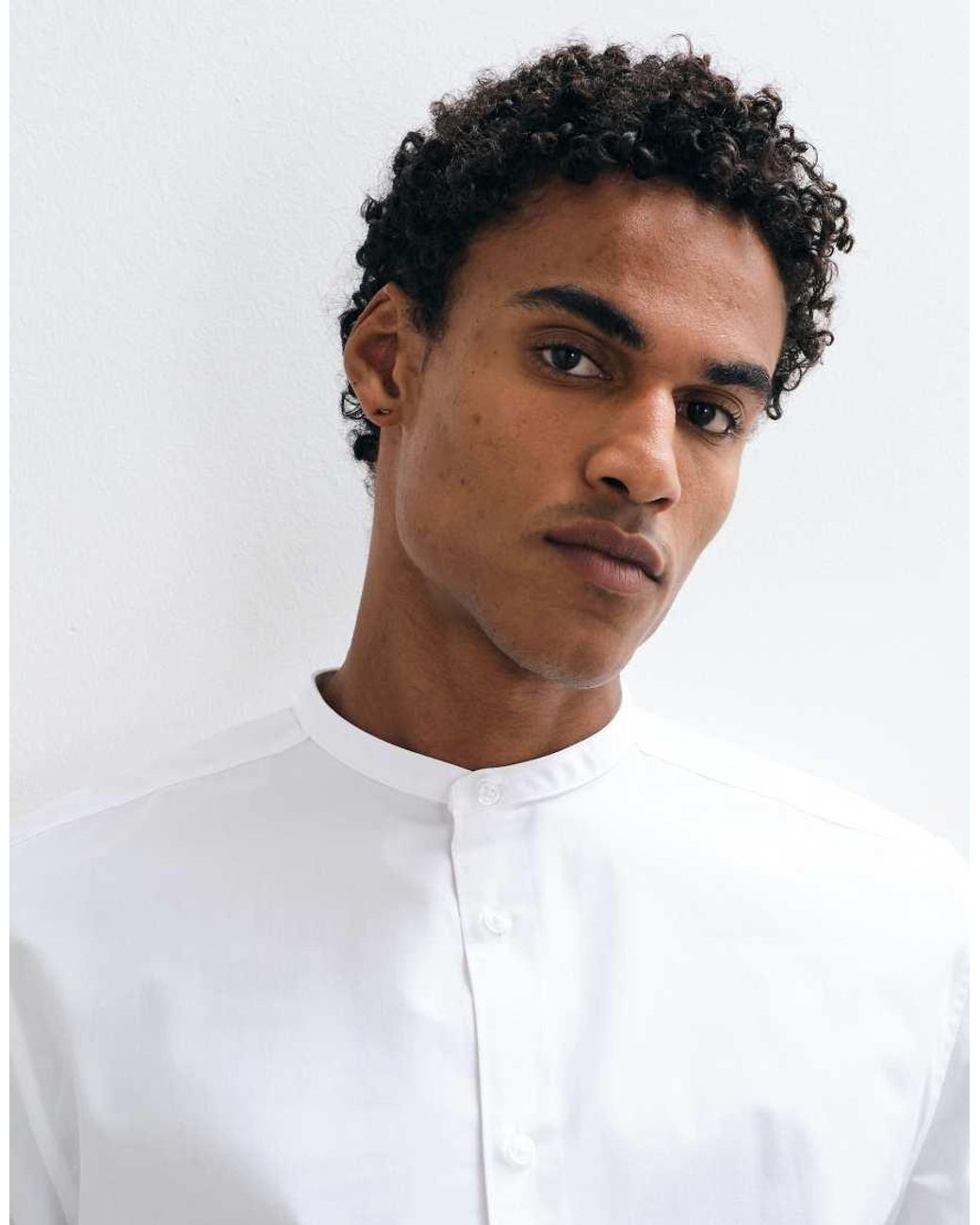 ASOS White Regular Fit Mandarin Collar Shirt for men