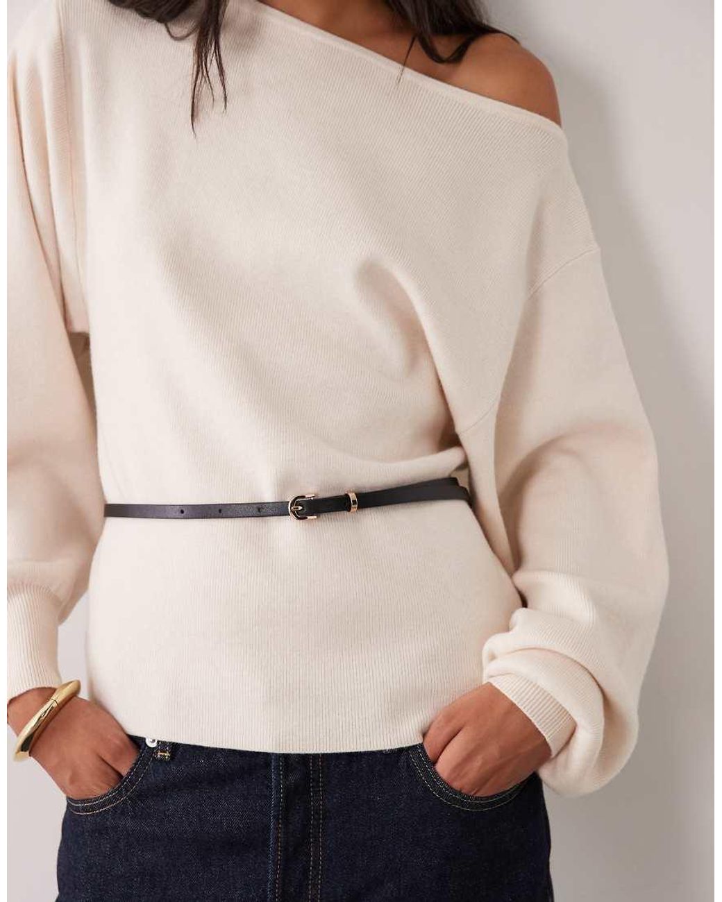 ASOS Natural Belted Slash Neck Jumper