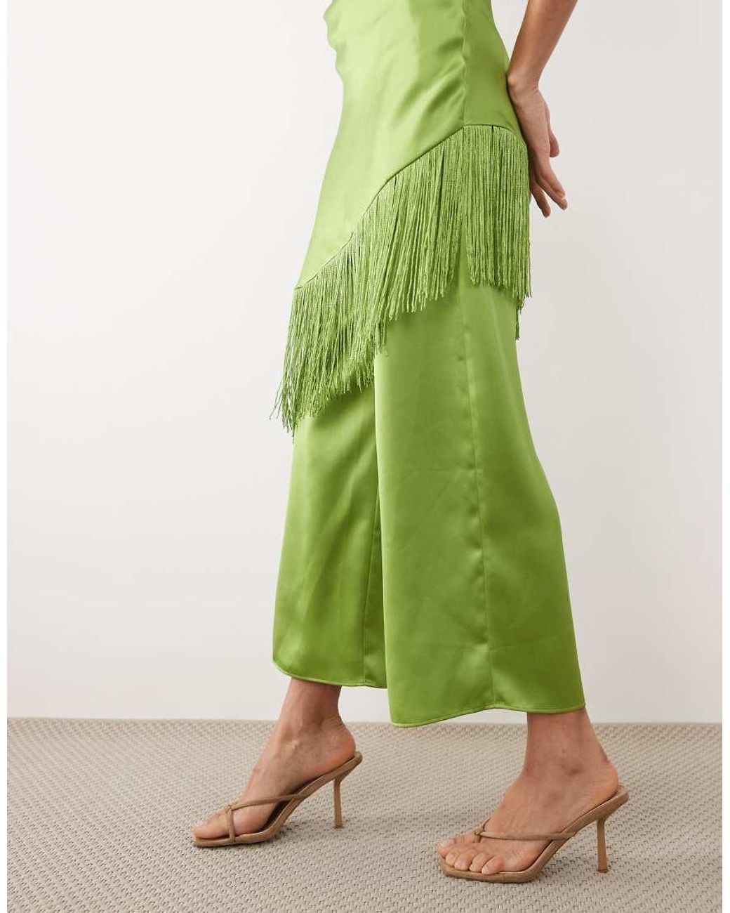 Mango Green Dylan Satin Straight Leg Trouser Co-ord