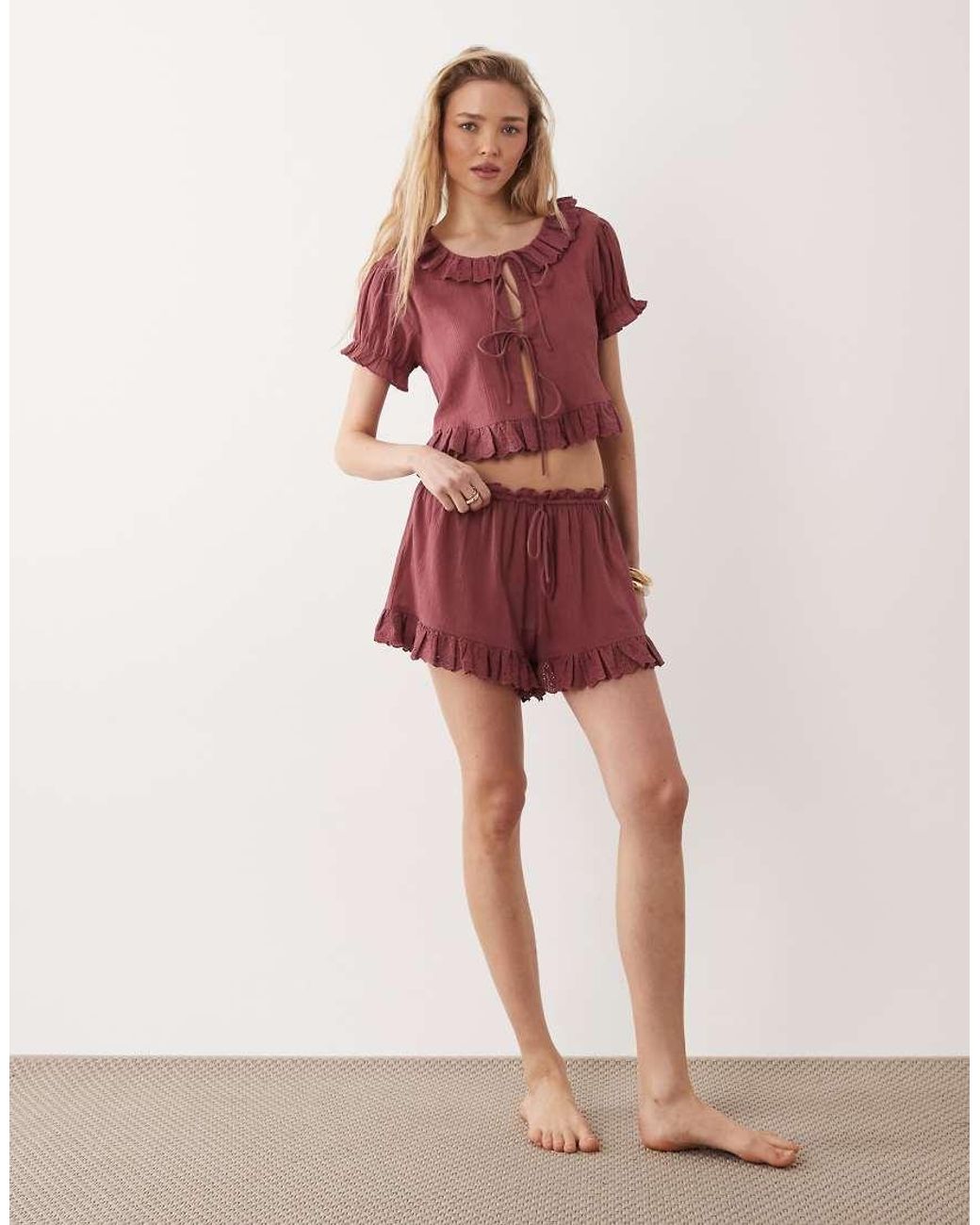 Miss Selfridge Red Beach Tie Front Short Sleeve Frill Cover Up Co-ord