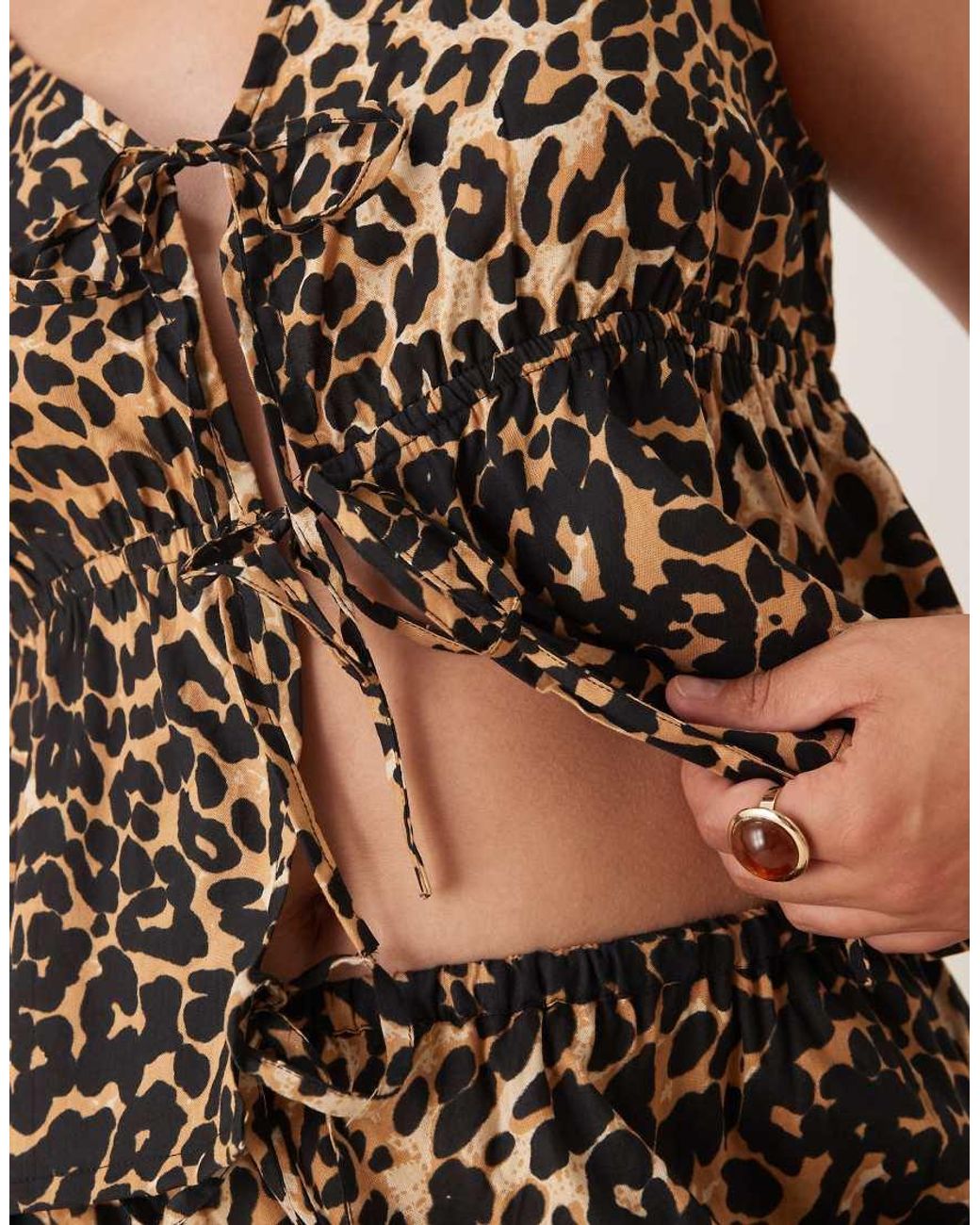 Esmee Curve Brown Exclusive Tie Front Detail Beach Crop Top Co-ord