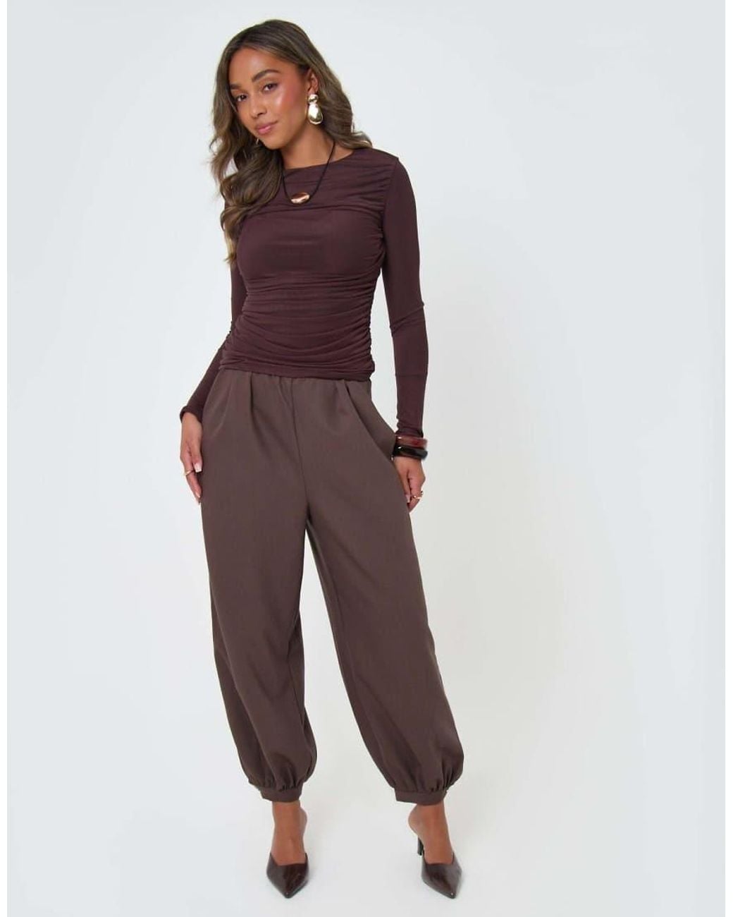 Threadbare Brown Balloon Trousers With Button Cuffs