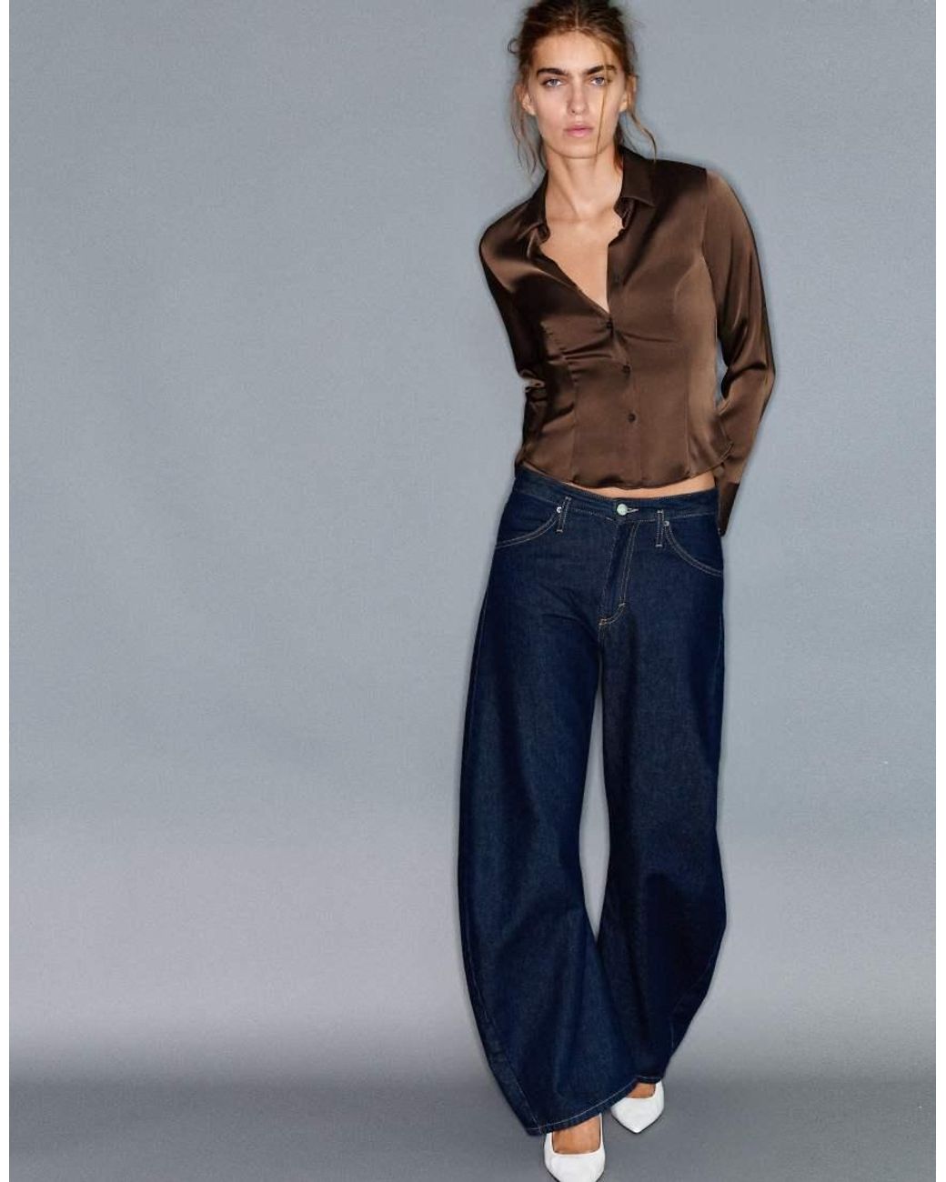Pull&Bear Blue Fitted Satin Shirt