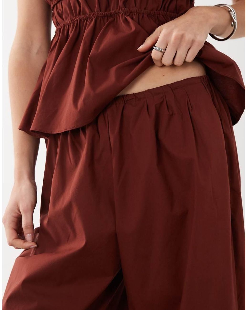 Mango Red Cbaperol Cotton Mix Cuffed Hem Trouser Co-Ord