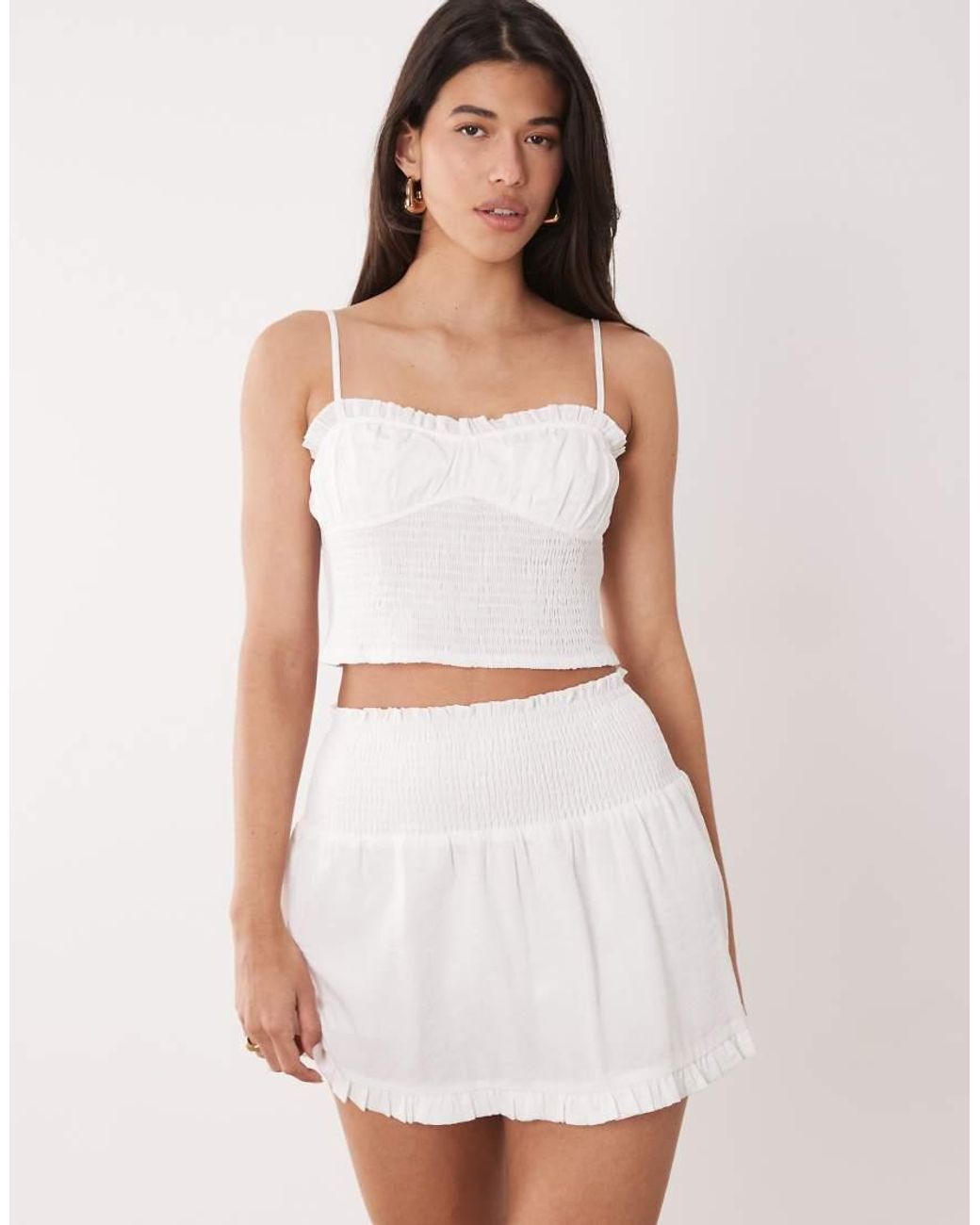 Aria Cove Pink Cotton Blend Shirred Detail Frill Hem Cami Top Co-Ord