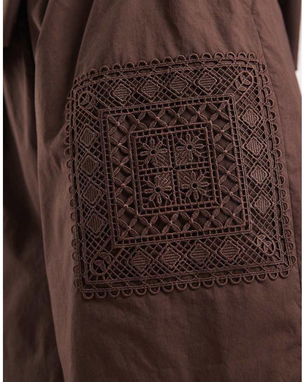 Object Brown Poplin Crochet Patch Shorts Co-Ord