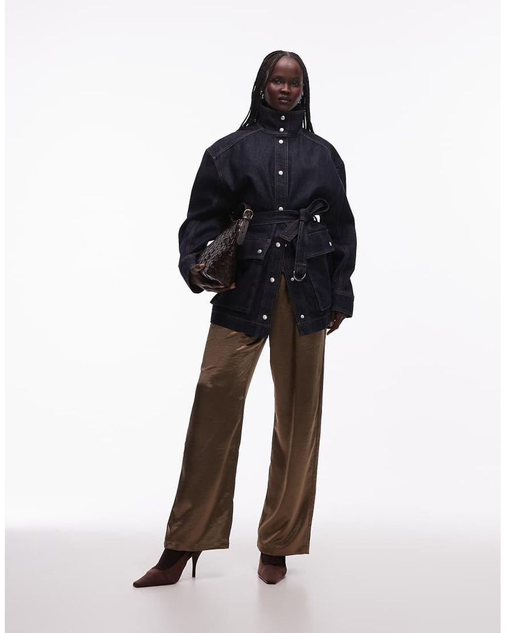 4th & Reckless Natural Satin Straight Leg Tie Waist Trousers