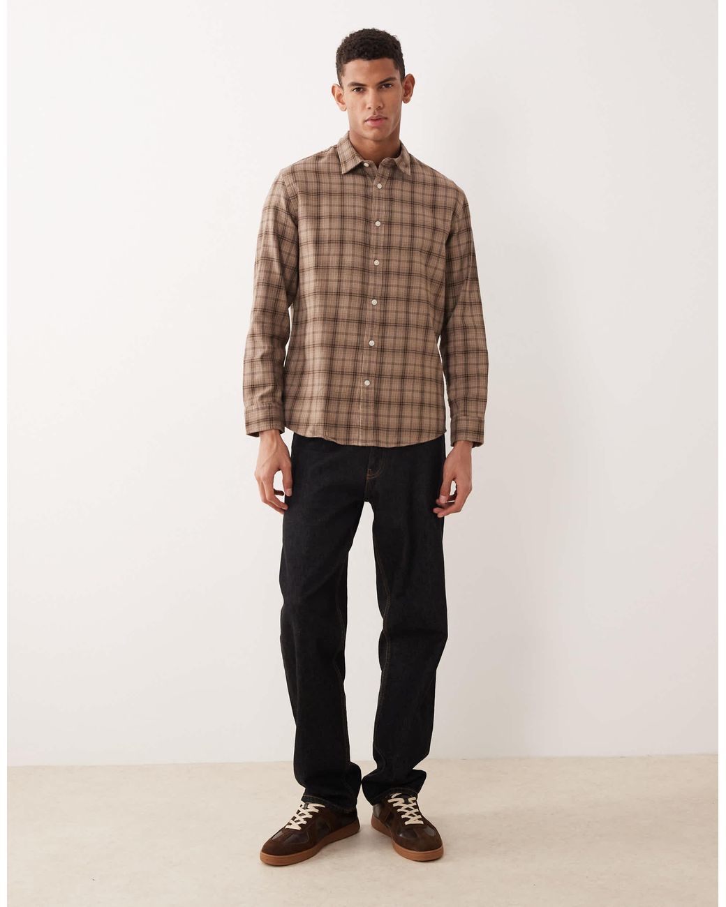 SELECTED Brown Checked Long Sleeved Shirt for men