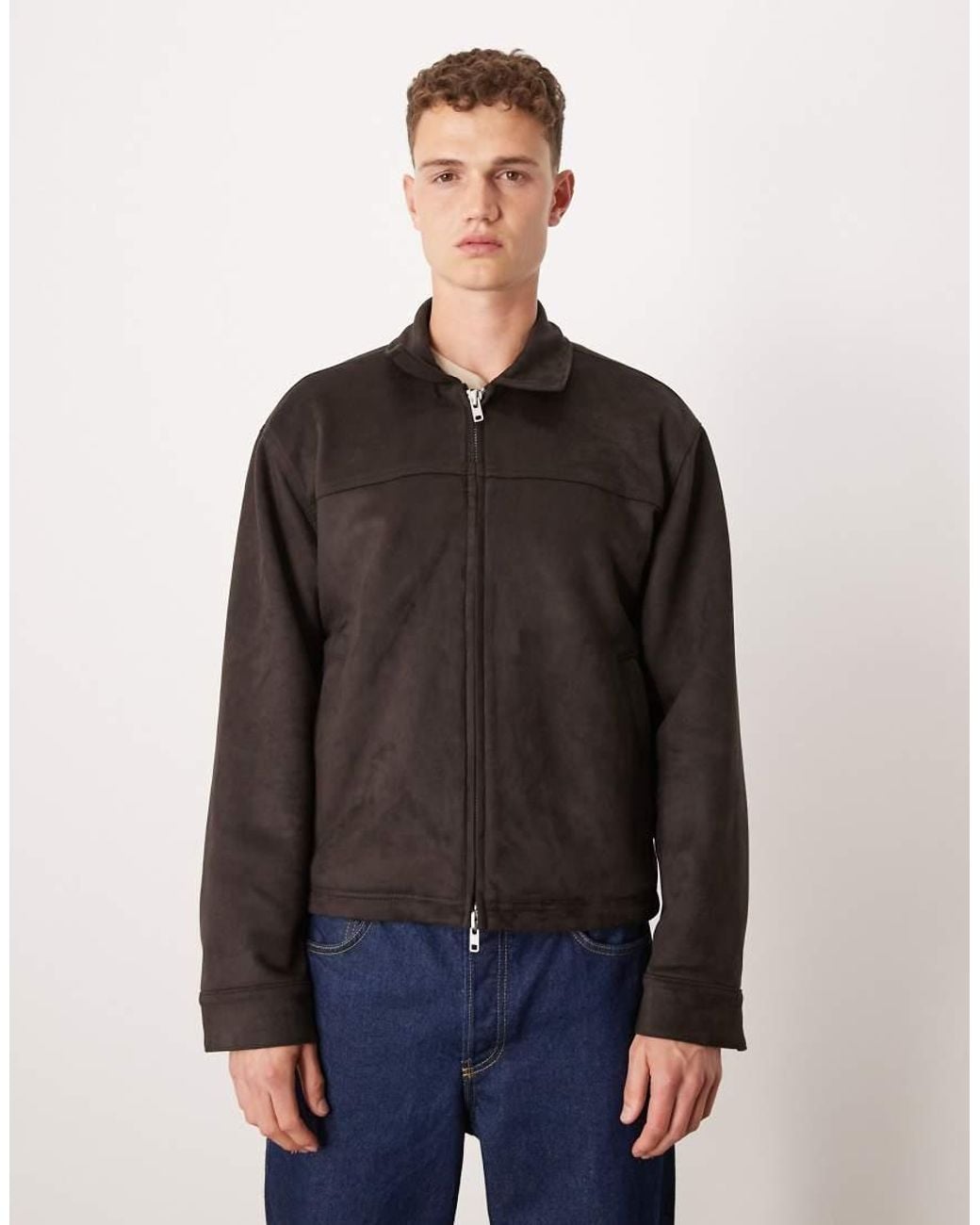 Abercrombie & Fitch Black Lightweight Cropped Zip Vegan Suede Jacket for men