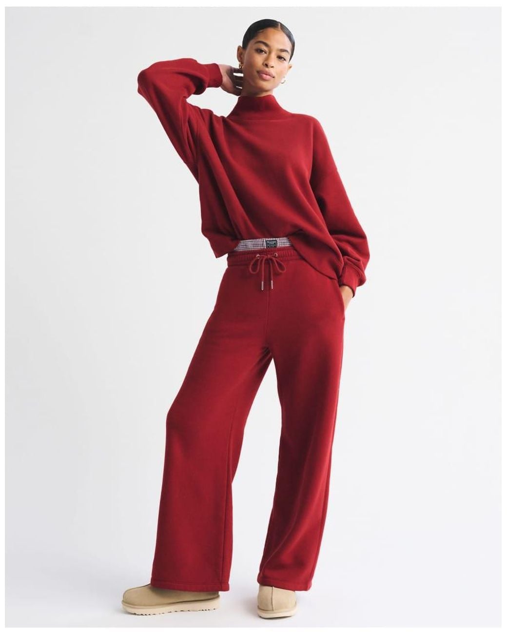 Abercrombie & Fitch Red Sunday High Rise Wide Leg Sweatpant