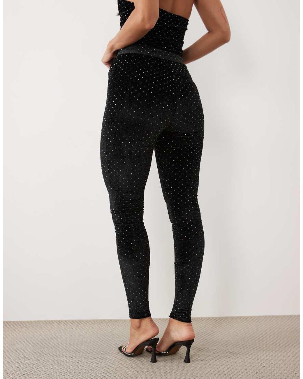 Ruched & Ready Black High Waisted Velvet Hotfix Leggings Co-Ord