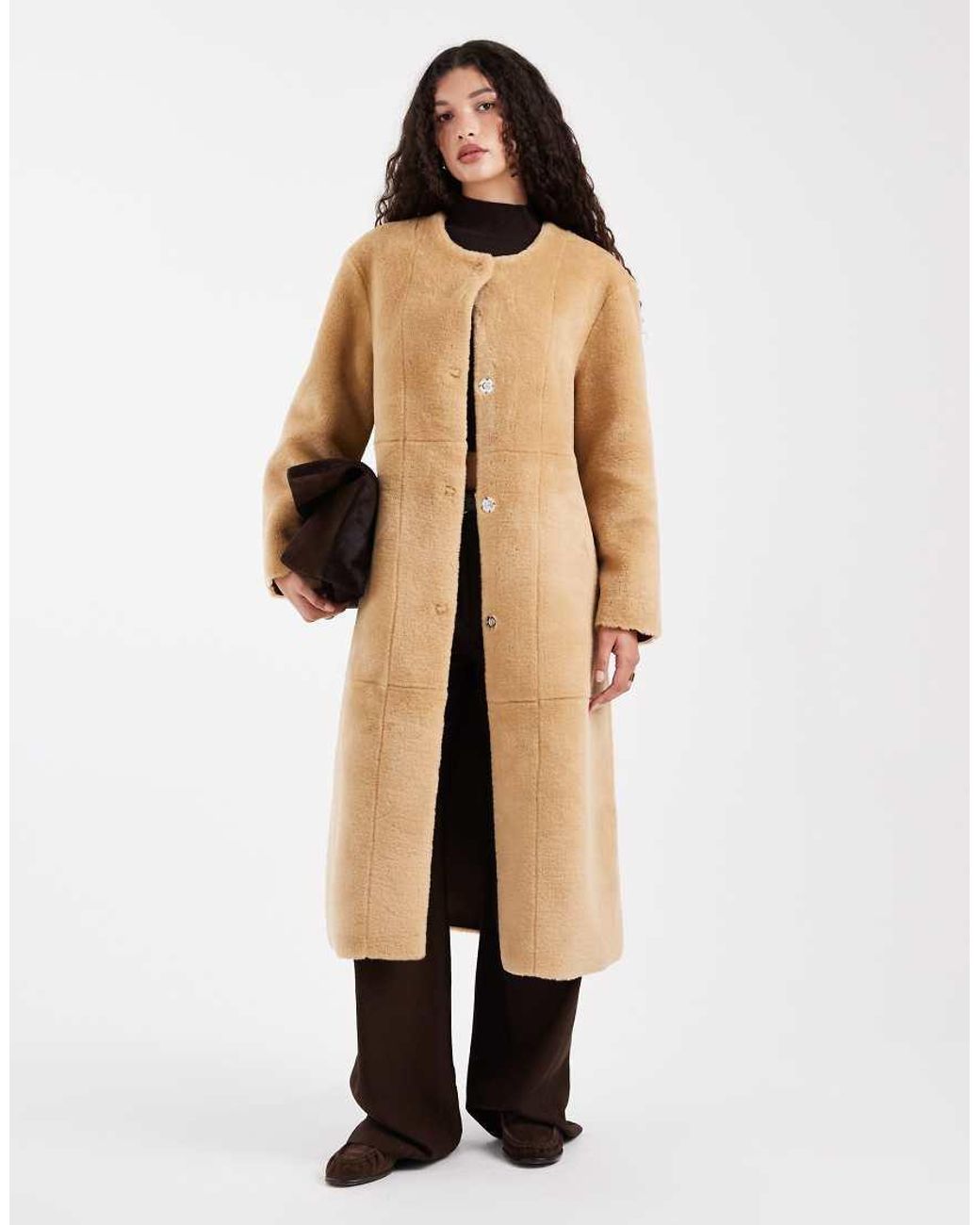ASOS Natural Collarless Bonded Fur Coat
