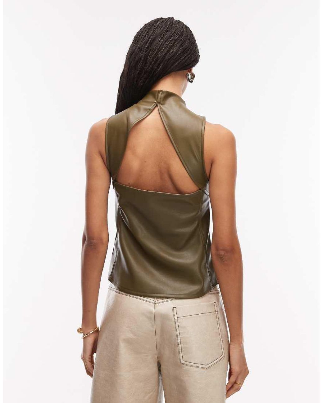 ASOS Green Pu High Neck Top