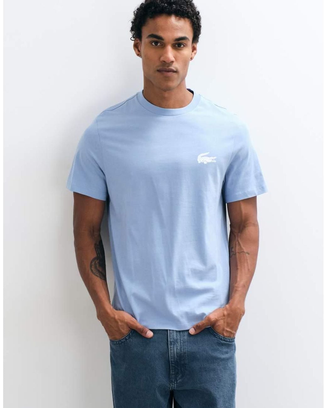 Lacoste Blue Crocodile Print Cotton Loungewear T-shirt for men