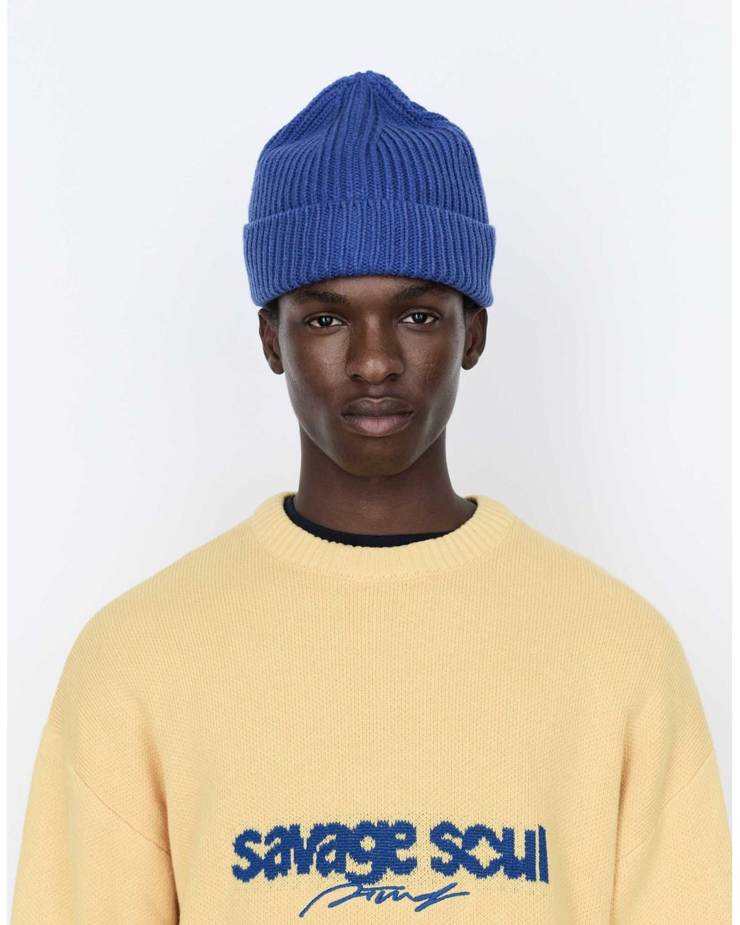 Pull&Bear Grobe strickmütze in Blue für Herren