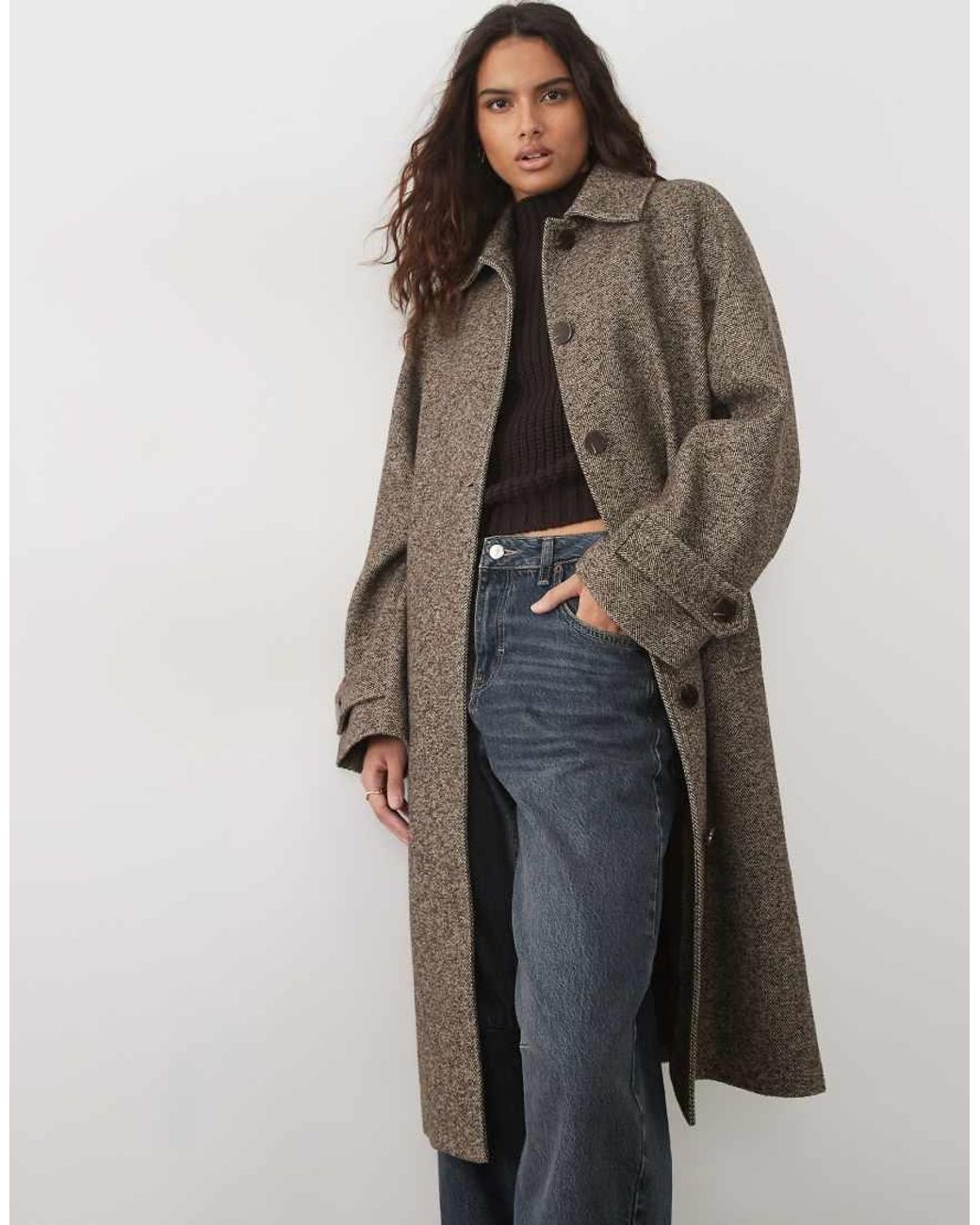 Jdy Multicolor Longline Herringbone Coat