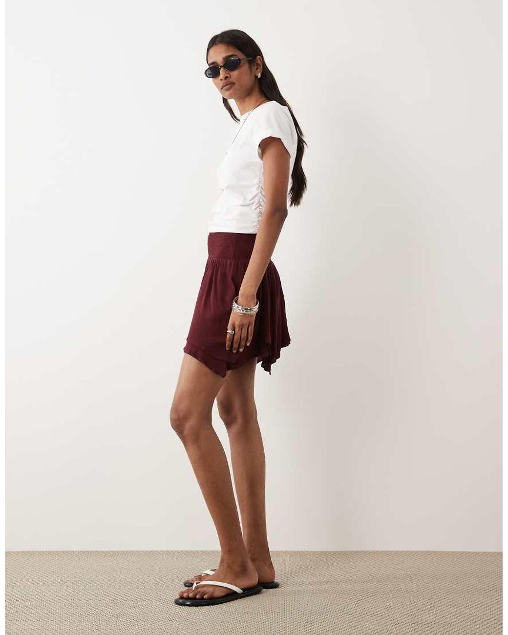 Miss Selfridge White Shirred Waist Hanky Hem Mini Skirt