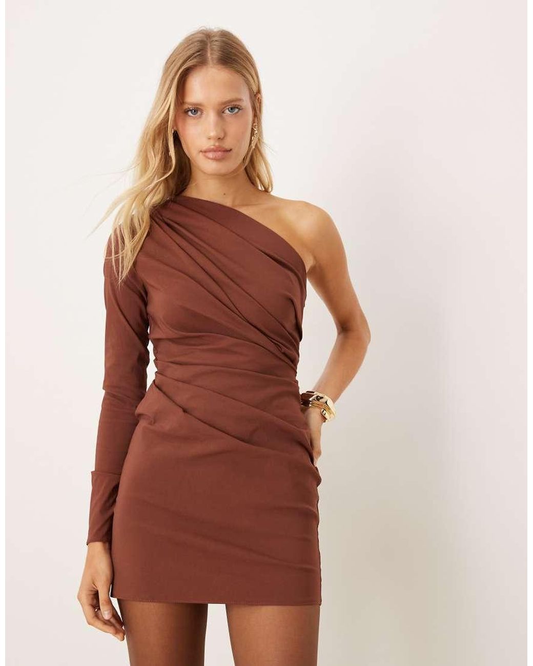ASOS Natural One-shoulder Draped Mini Dress