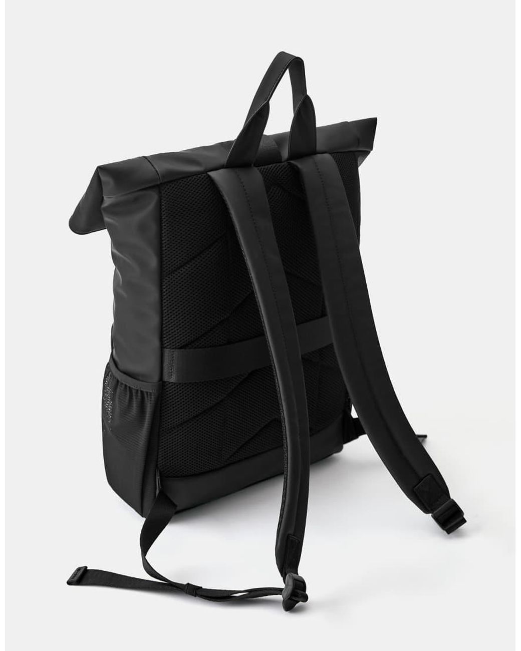 Pull&Bear Black Rubberised Flap Backpack for men