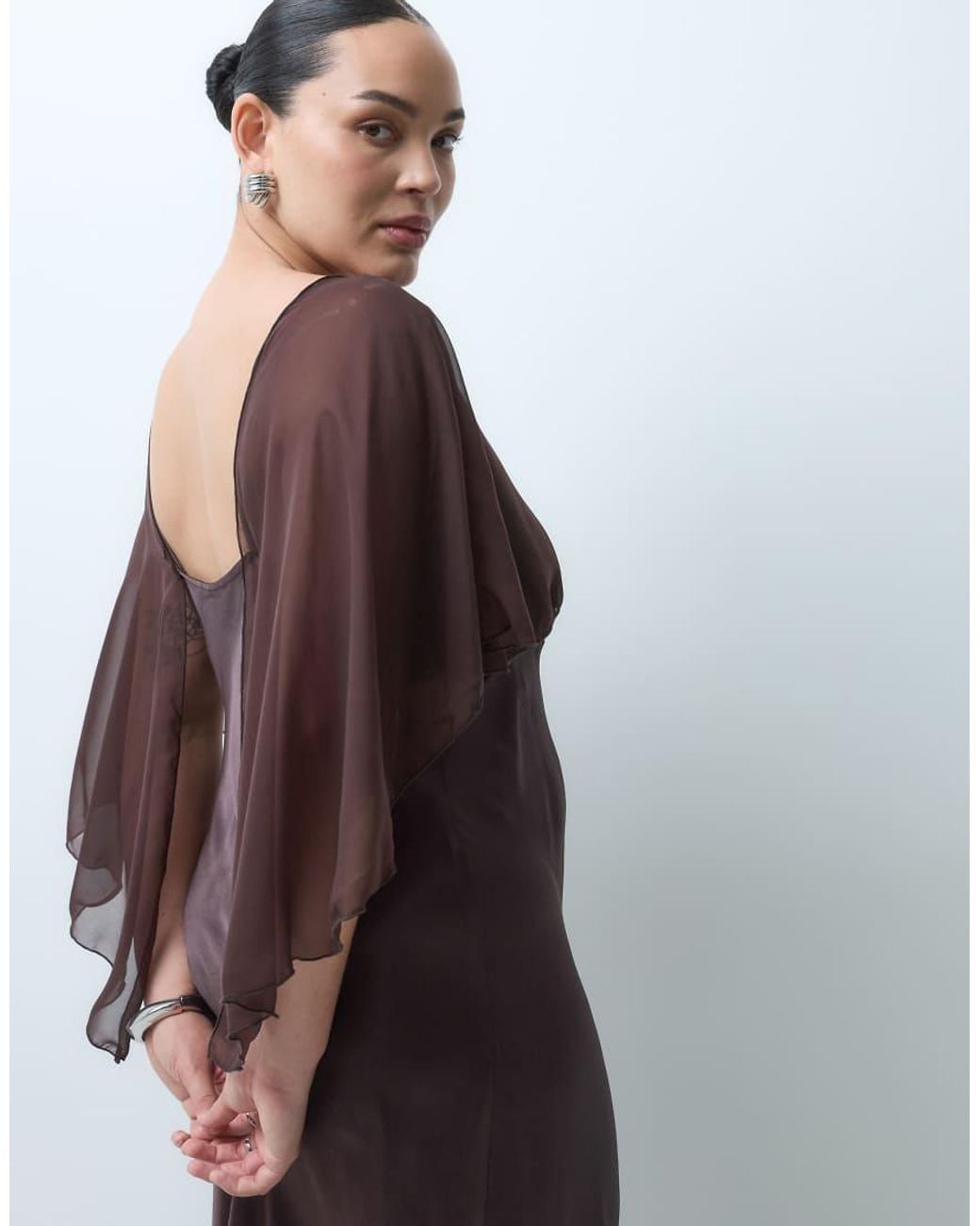ASOS Brown Asos Design Curve Satin Cape Layer Maxi Dress