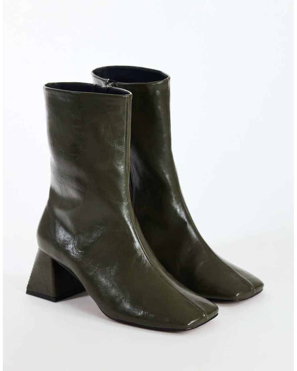 TOPSHOP Green Kenton Block Heel Ankle Boot