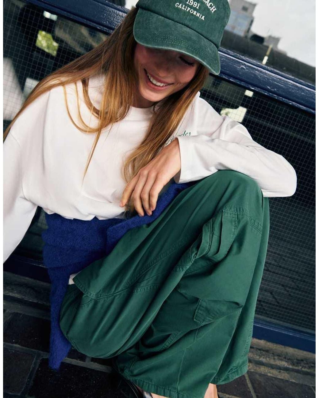 Pull&Bear Green Cargo Balloon Trousers