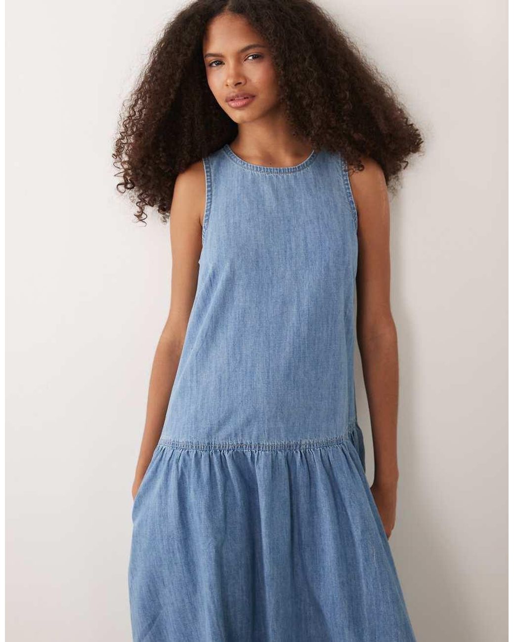 New Look Blue Drop Waist Denim Midaxi Dress