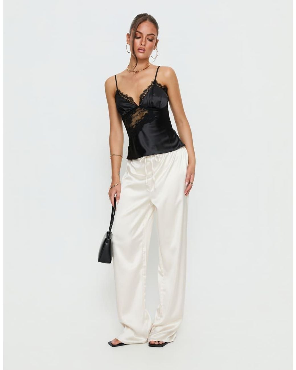 Princess Polly Black Annamari Satin Lace Insert Cami Top
