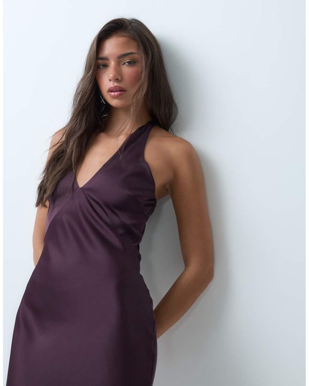 Aria Cove Purple Satin Keyhole Front Neck Detail Maxi Dress
