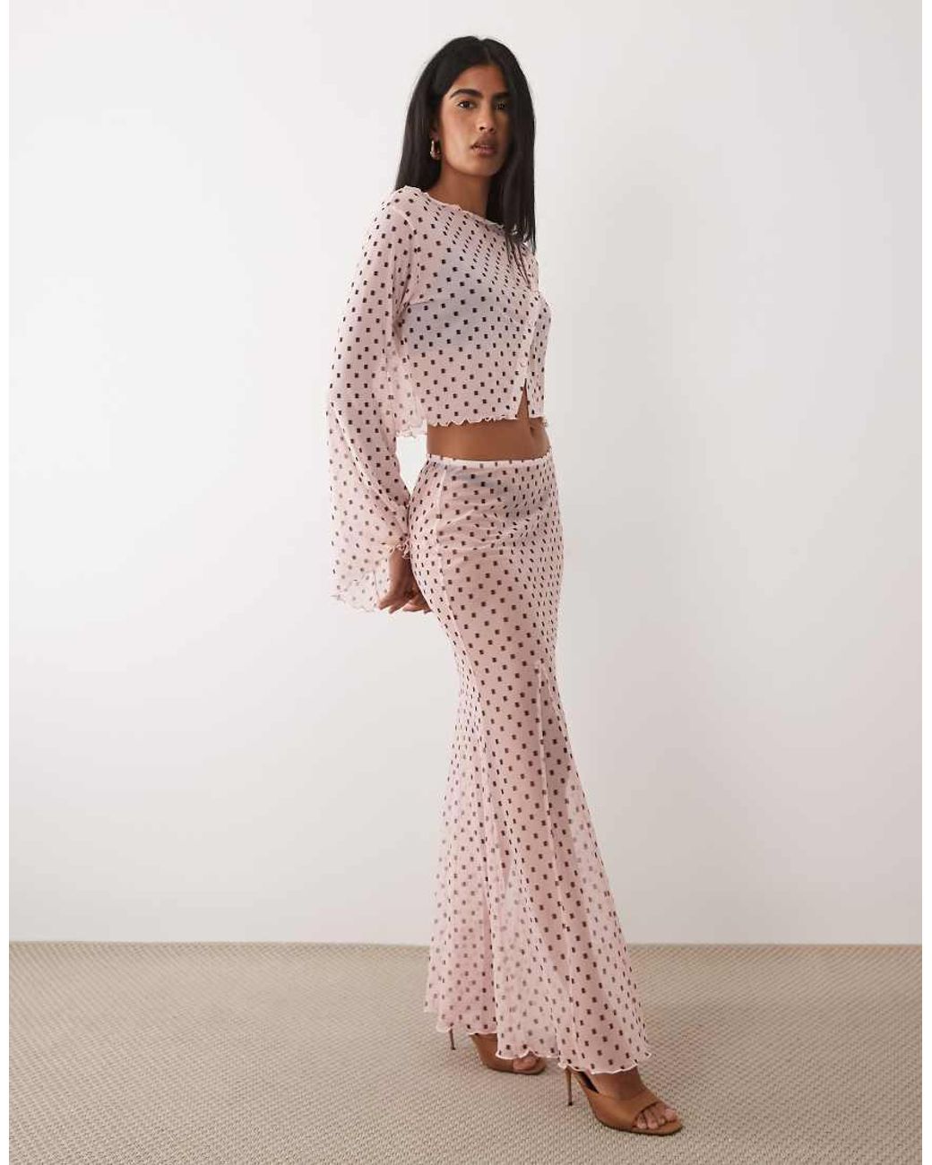 ASOS Pink Co-ord Printed Mesh Maxi Skirt