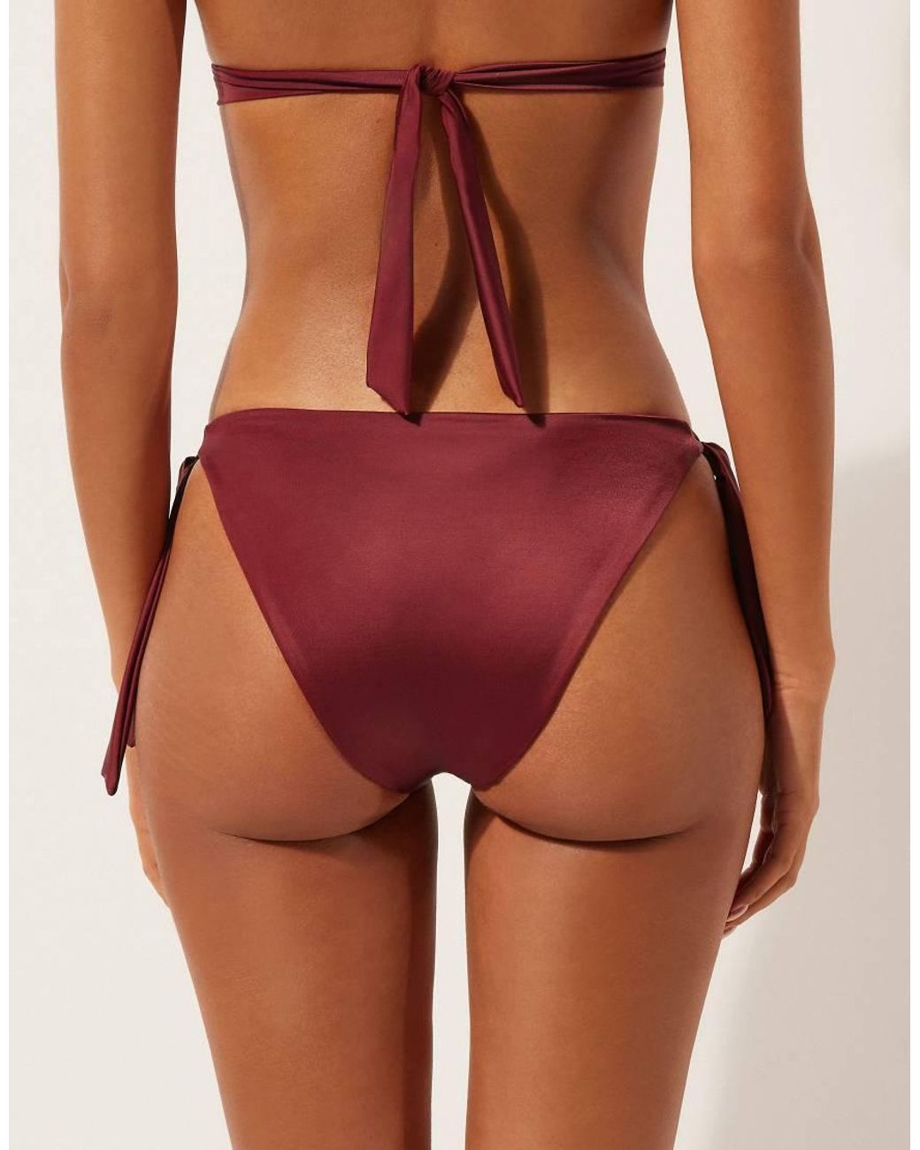 Calzedonia Brown Shiny Satin Side-Tie Brief Bikini Bottoms