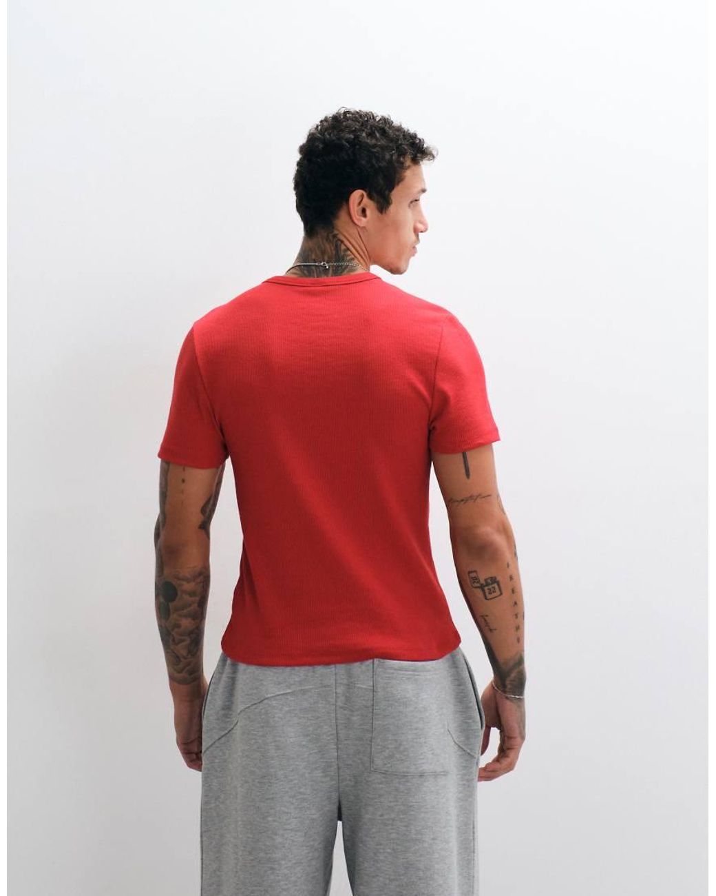 Collusion Red Fitted Ribbed Tee for men