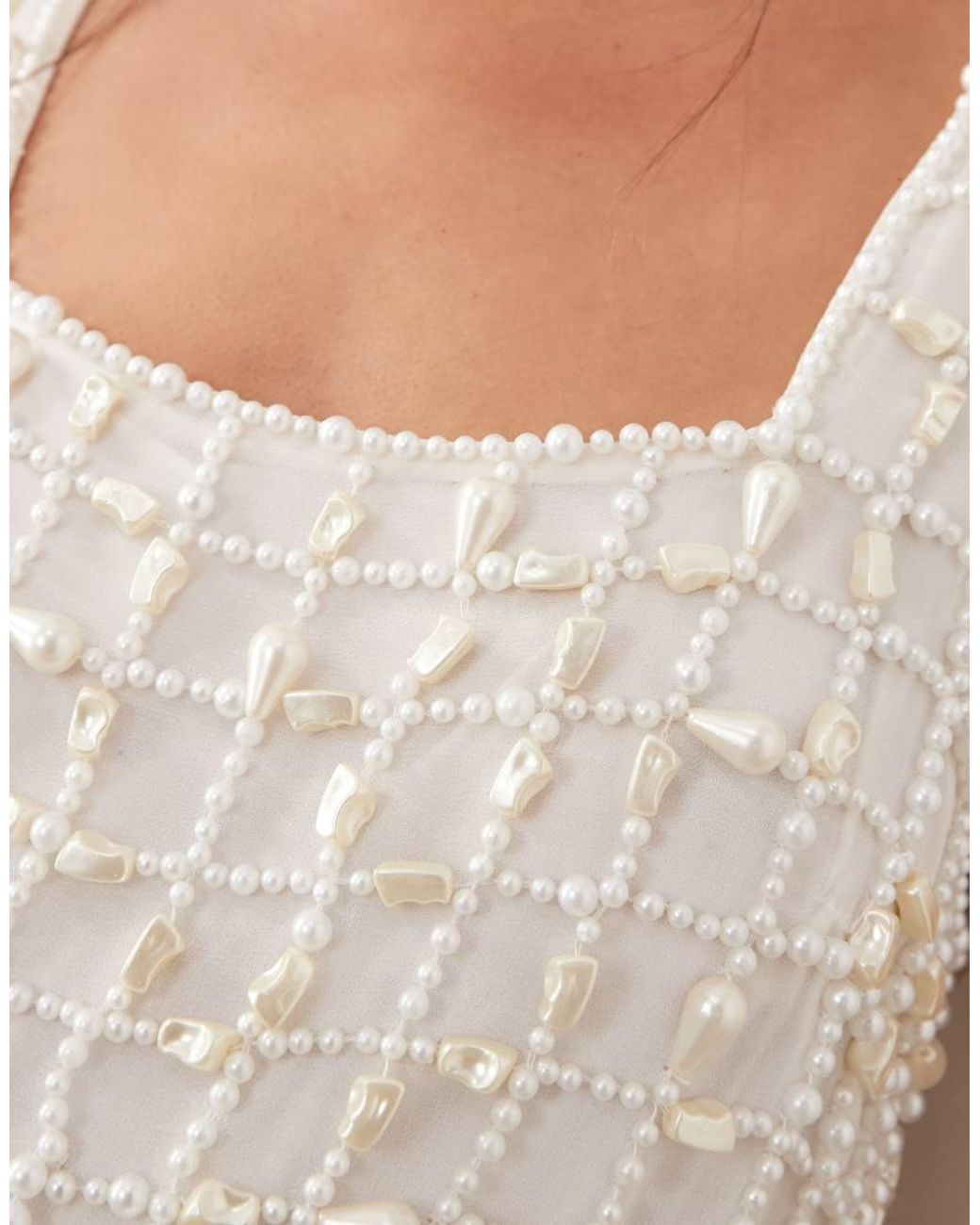 ARRANGE Brown Faux Pearl Embellished Mini Dress