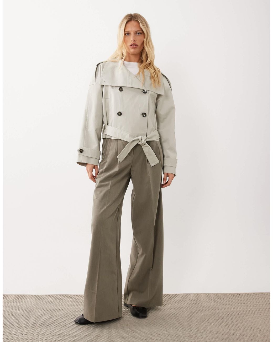 Mango Gray Cropped Trench