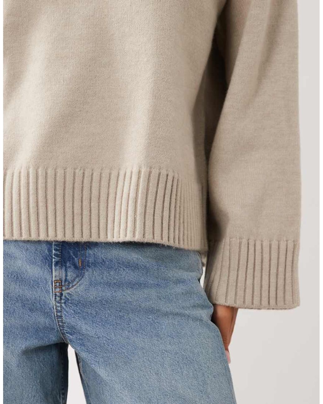 Gina Tricot Natural Crew Neck Knitted Sweater With Wide Sleeves