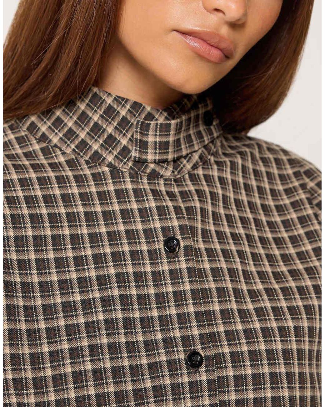 PixieGirl Brown Petite Check Funnel Neck Jacket