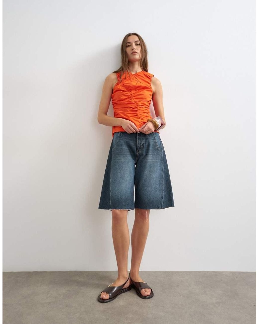TOPSHOP Orange Poplin Gathered Tank Top