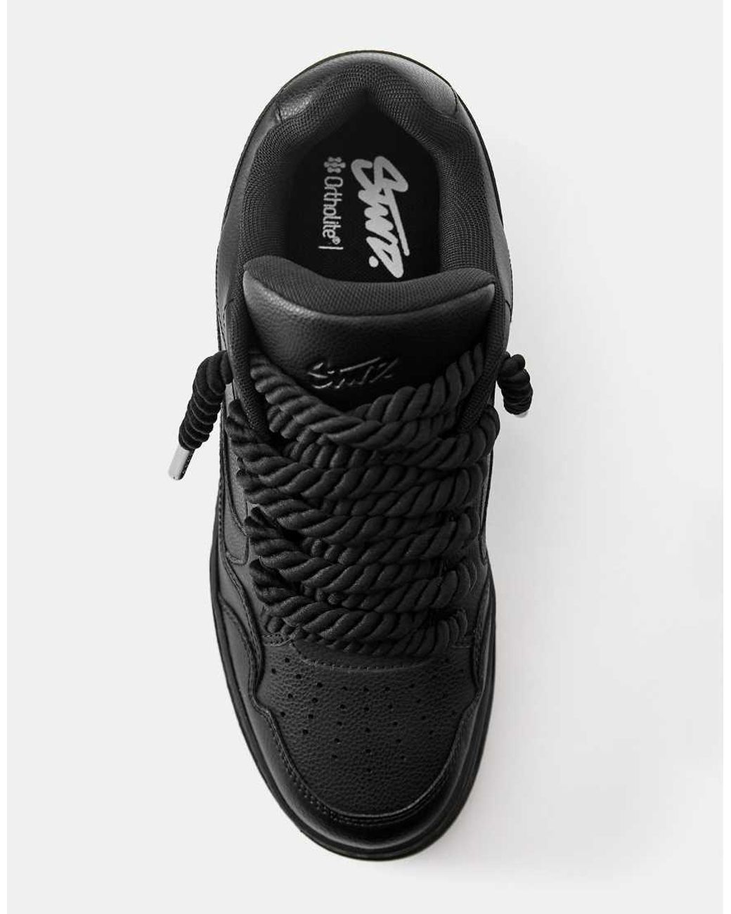 Pull&Bear Black Stwd Lace-Up Trainers for men