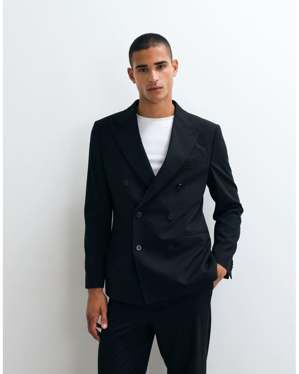 ASOS Black Regular Double Breasted Suit Blazer for men
