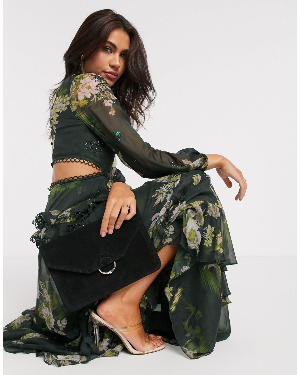 ASOS Maxi Dress With Long Sleeve And Circle Trim | Lyst