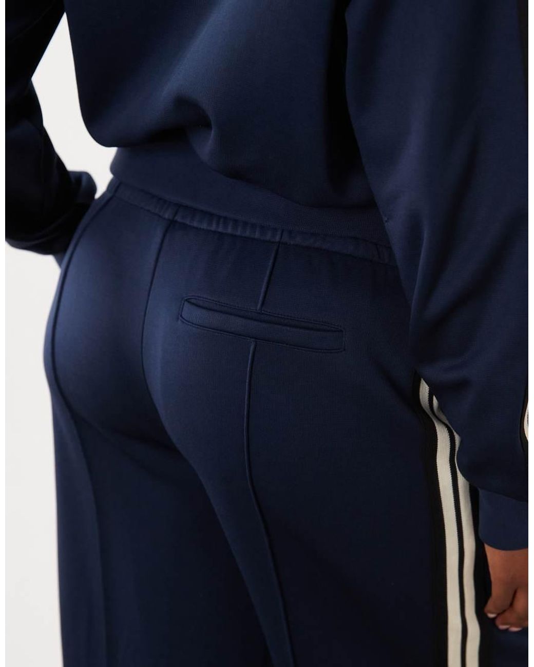 GOOD AMERICAN Blue Satin Stripe Detail Track Pants