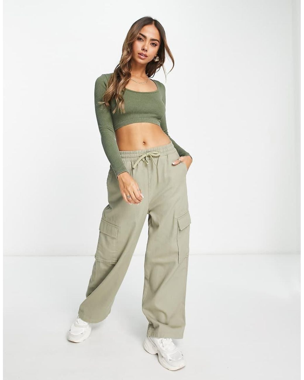Stradivarius Green Seamless Scoop Neck Crop Top