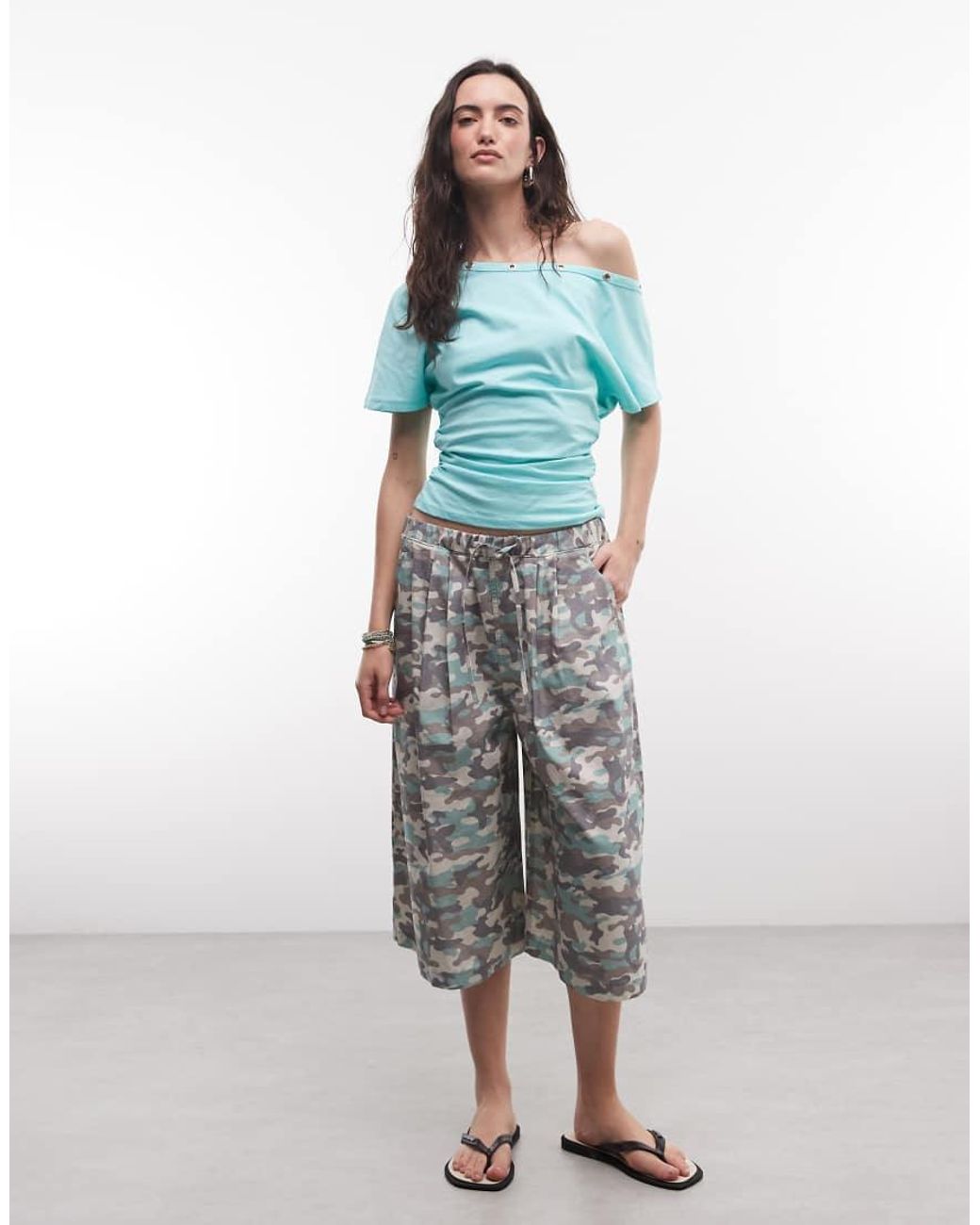 Collusion Blue Eyelet Detail Off Shoulder Top