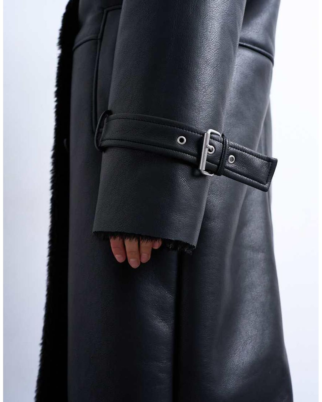 TOPSHOP Black Longline Oversized Aviator Teddy Coat