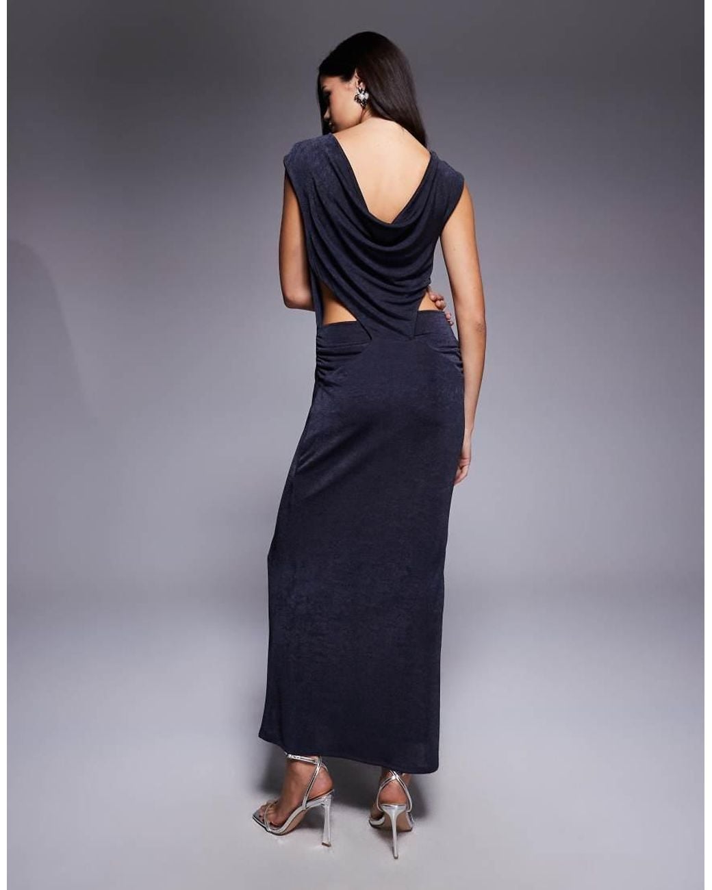 ASOS Blue Highneck Cowl Back Detail Maxi Dress