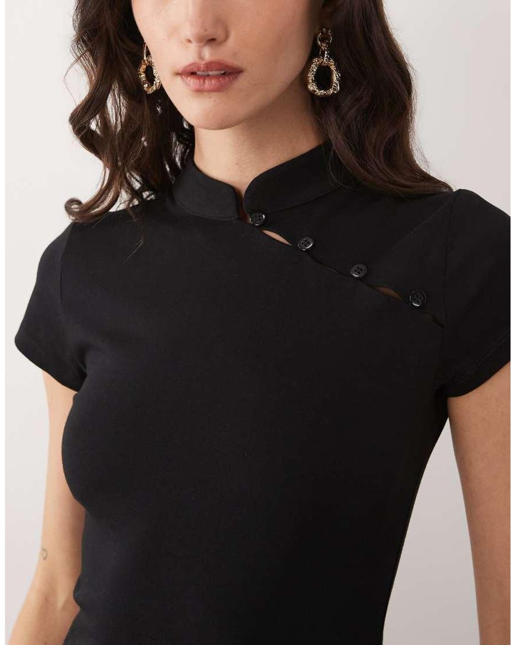 ASOS Cap Sleeve With Rouleau Loop Midi Dress in Black | Lyst UK