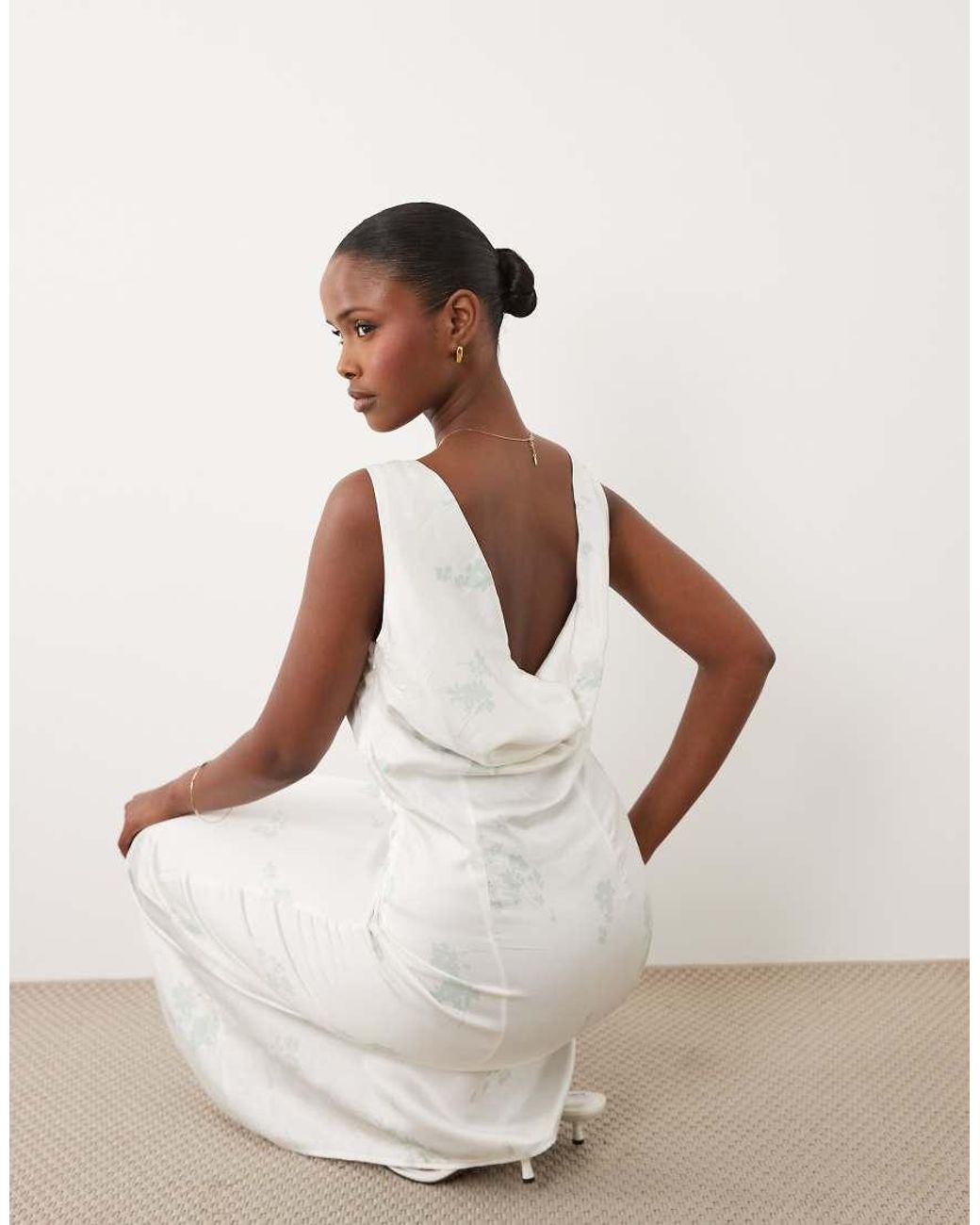 Aware White Cowl Neck Satin Maxi Dress
