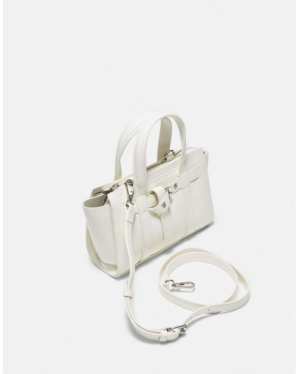 Stradivarius White Mini Tote Bag With Buckle