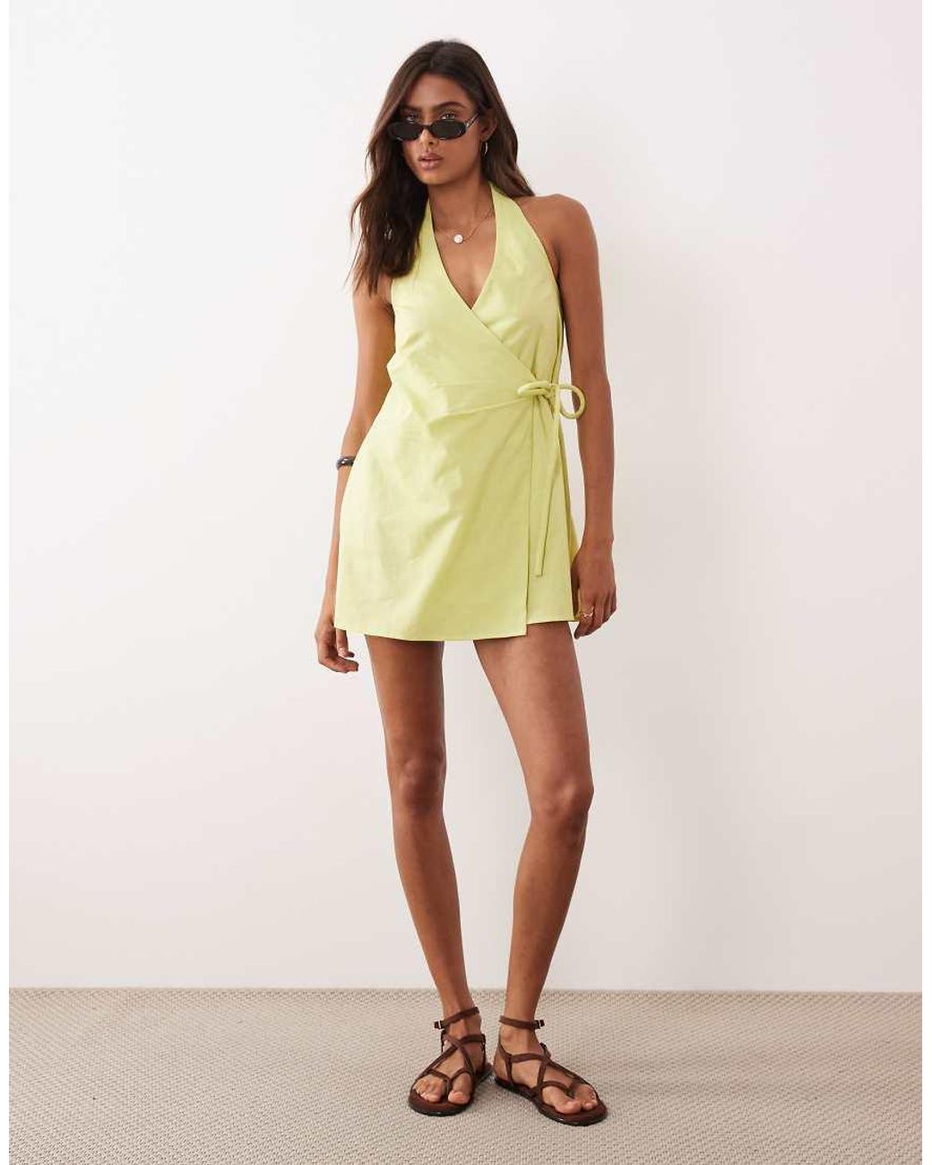 ASOS Natural Cotton Linen Halter Neck Wrap Mini Sundress